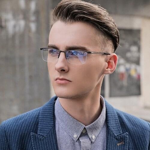 Mens half-frame glasses fashion ultra-light metal glasses frame optical prescription glasses anti-blue spectacle frame 5916
