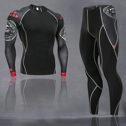 Sport Sets Men Running Shirt Bodybuilding Suit Compression Tights MMA Rashgard Punisher Gym T Shirt Men Fitness Leggings Joggers