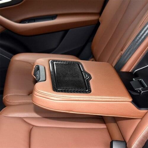 Carbon Fiber Interior Decoration Rear Water Cup Holder Frame Cover Pannel Trim Stickers for AUDI Q7 SQ7 4M 2016-2019 Car Decals