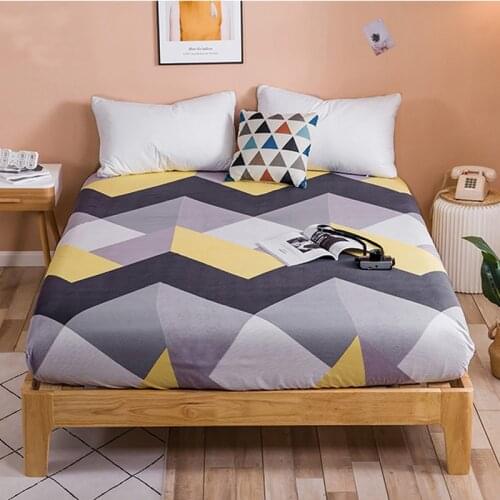WOSTAR Geometric printed elastic band fitted sheet mattress cover summer super soft cozy four corners bed sheet and pillowcases