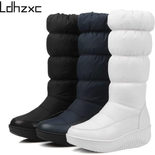 LDHZXC 2020 new fashion winter snow boots platform shoes footwear mid calf women boots solid color zipper white Plus size 42 43
