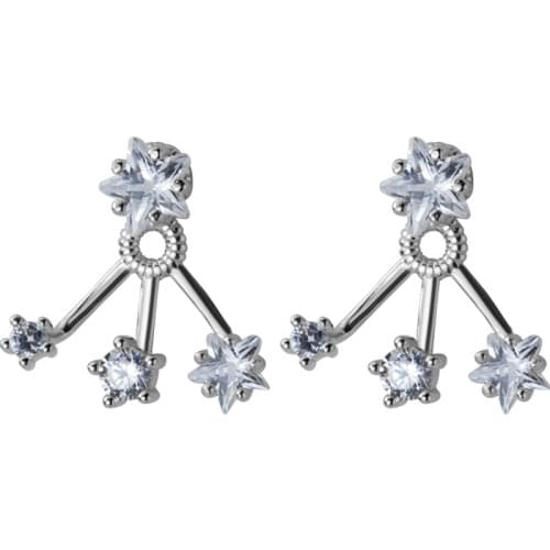 1Pair Authentic Real 100% 925 Sterling Silver fine Jewelry White Zirconia Star Ear Earrings Jackets GTLE2556