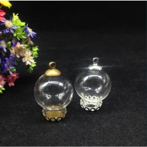 3sets/lot 20*12mm glass vial globe pendant with lace base 8mm cap glass globe cover bubble glass wishing bottle cover necklace