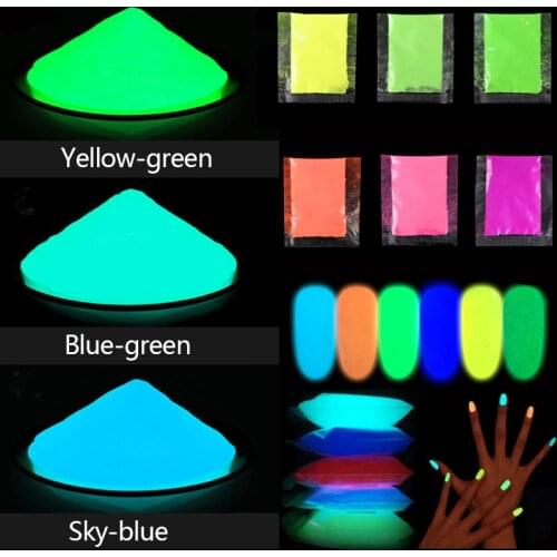 30g Neon Phosphor Powder Nail Glitter Powder Glow In The Dark Luminous Pigment Dust For DIY Paint Printing Nail Decoration