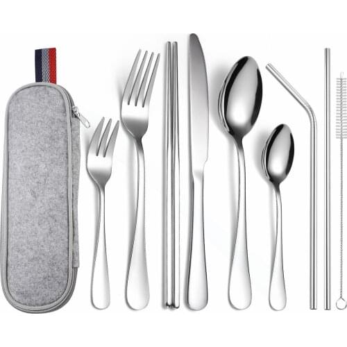 Portable Tableware Stainless Steel Cutlery Sets with Utensils Reusable Spoon Fork Chopsticks Outdoor Travel Dinnerware with Bag