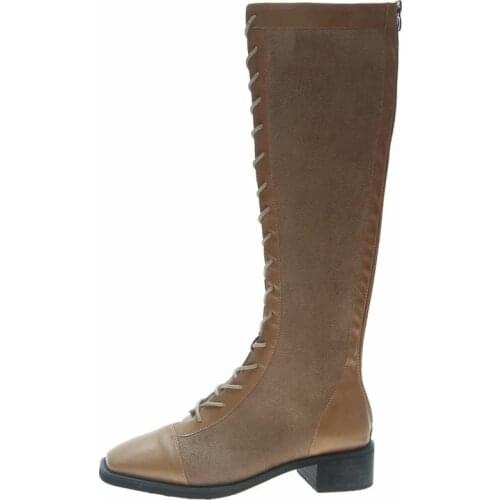 Zipper Wild Casual Ladies Boots Square Head Boots Female 2019 Autumn And Winter New Thick With Front Tie Side Shoes