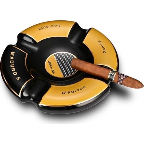 COHIBA Luxury Gadgets Classical Style Square Yellow Porcelain Ceramic Super Classic Cigar Ashtray Holder with 4 Rests