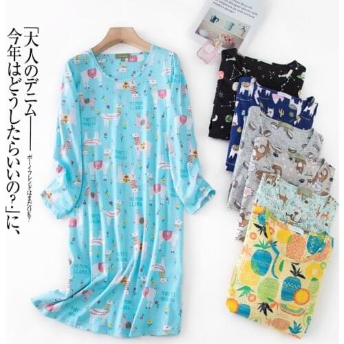 Sweet knit cotton nightdress women nightgowns long sleeves sleep dress women autumn pyjamas sleepwear Plus size