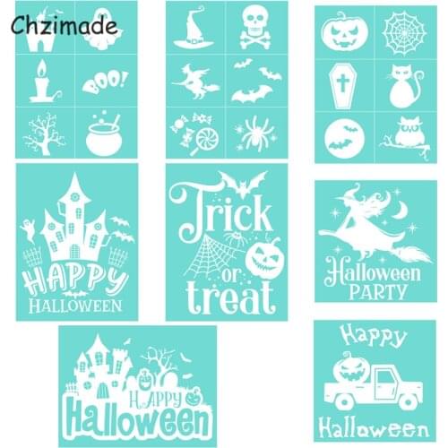 Chzimade Happy Halloween Self-Adhesive Silk Screen Printing Stencil Mesh Transfers For T-shirts Clothes Diy Home Decoration