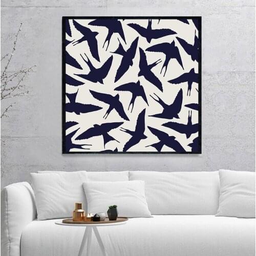 Blue Abstract Bird Color Block Giclee Print Art Canvas Painting Poster Wall Pictures for Living Room Bed Room Home Decor