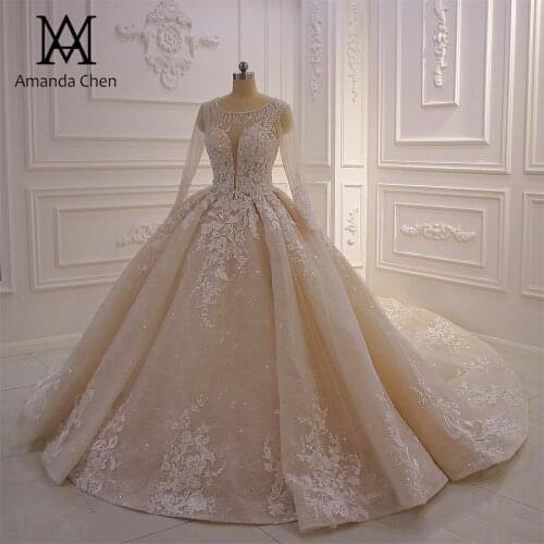 Suknie slubne Lace Appliques Full Sleeve See Through Back Wedding Dress