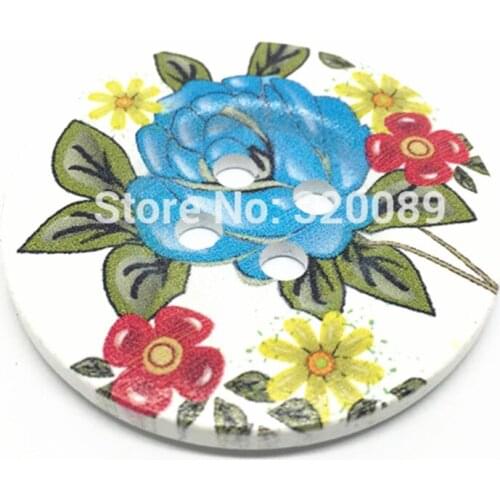 20pcs Blue Summer Flower Large Wood Buttons Sewing Overcoat Button Embellishments Crafts Bag Decorations 50mm