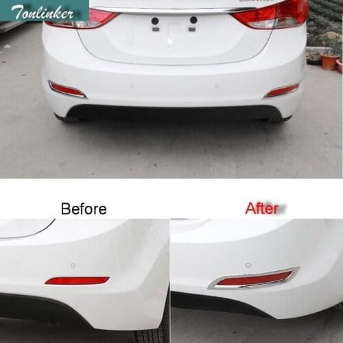 Tonlinker 2 PCS DIY NEW Car Styling ABS Chrome Rear fog light box Cover stickers for Hyundai ELANTRA 2012-15 parts accessories