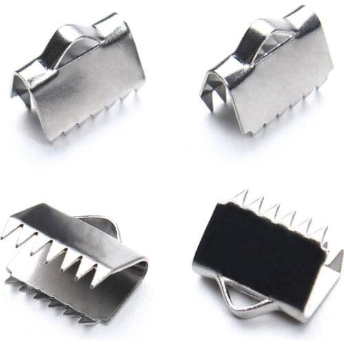 LOULEUR 100pcs 4sizes Silver Color Stainless Steel Fastener Clasps Fit Flat Leather Cord End Caps Clip Clasp Jewelry Making