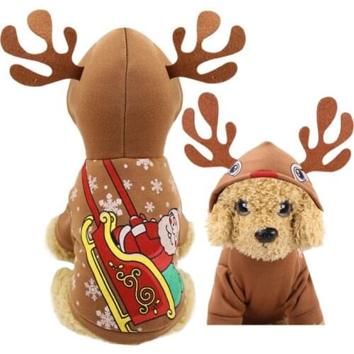 Winter Dog Cat Clothes Christmas Reindeer Costume Funny Pet Elk Cosplay Caot Puppy Fleece Outfits Warm Hoodie Xmas Apparel
