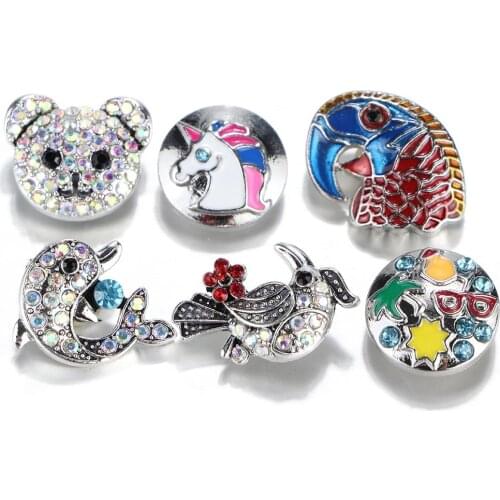10pcs/lot New 18mm Snap Jewelry Horse Bird Whale Metal 18mm Snap Buttons Fit Christmas Snap Button Bracelet Necklace