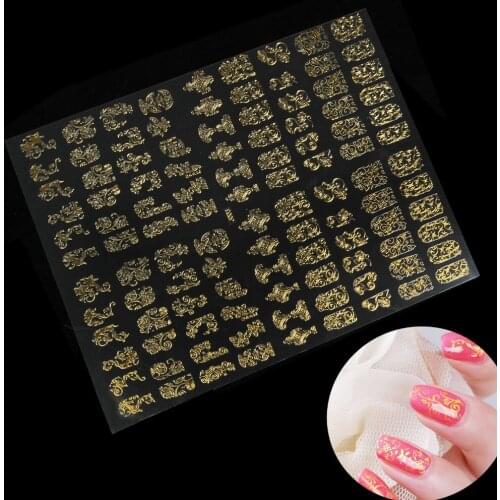 108 pcs Large Size Bronzing Nail Stickers Paste Manicure Gold Silver Flowers Sticker & Decal 3D Nail Art Decorations 6 style