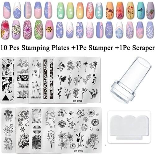 12PCS Nail Art Templates Stamping Plate Set Flower Animal Temperature Lace Stamp Templates Plates For Manicure DIY Design