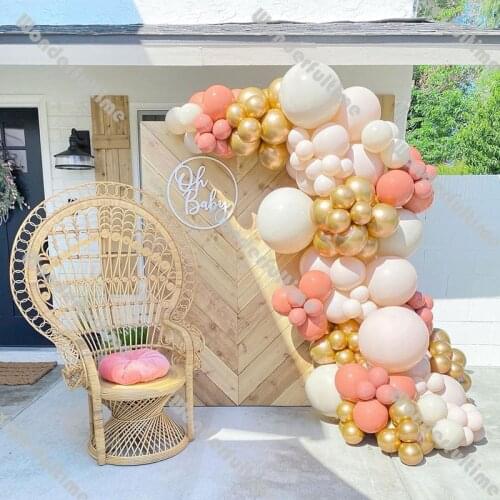 136pcs Golobs Wedding Decoration Baby Shower Birthday Party Supplies Doubled Cream Peach Chrome Gold Balloons Garland Arch Kit