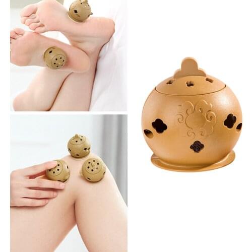 2 Pcs Body Moxibustion Box Moxibustion Massage Treatment Pot Health Care Tool Without Moxa Cone (Khaki)