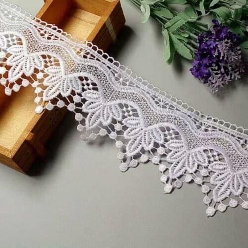 2 yards Polyester White Flower Embroidered Lace Trim Ribbon Fabric Sewing Craft Handmade DIY For Apparel Costume Decoration 11cm