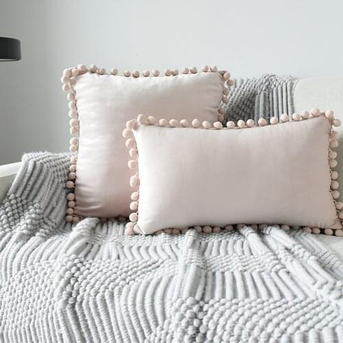 Pompom Velvet Pillow Cases Throw Pillow Covers Navy Blue Green Pink Cushion Covers Decorative Boho Home Hotle Office Pillowcases