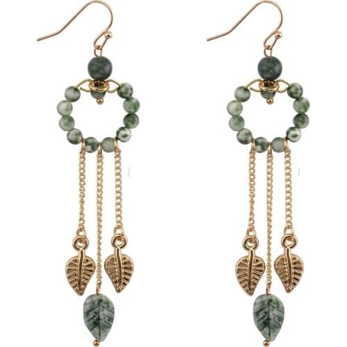 Beadsland round natural stone tassels earrings women ethnic fashion plant tassel earrings jewelry gift