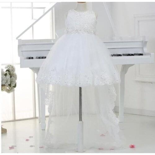 Sequin White Tulle Baby Girl Baptism Dress for 1st Year Birthday Trailing Party Wedding Gown Infant Baby Christening Clothing