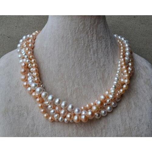 White Pink Pearls Jewelry, 46cm AA 6-9mm Freshwater Pearl Necklace,100% Real Pearls Necklace,Handmade Jewelry