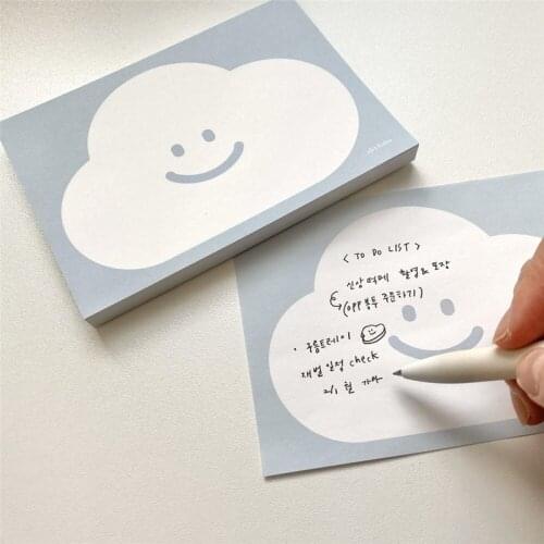​Ins Blue White Clouds Smiling Face Cute Memo Pad Stationery Kawaii Mini Notepad creative Message Paper School Supplies 50sheets