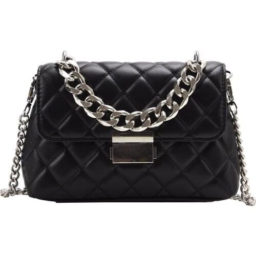 Brand Designer Fashion Womens Silver Chain Small Flap Crossbody Bag 2021 Winter Shoulder Handbags High Quality PU Leather Totes