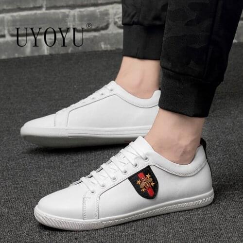 Brand UYOYU Genuine Leather Designer 36~46 Italy Sneakers Embroidery Bee Mens Classic Modern Formal Lace Up Casual Man Shoes