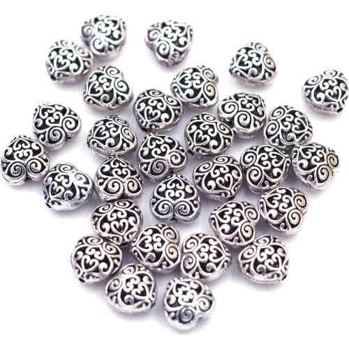 10Pcs Spacer Beads Valentines Day Love Heart Hollow Metal Silver Tone For Charms Necklaces Jewelry DIY Making Findings 13x13mm