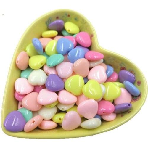 50pcs/pack Candy Color Heart Beads 14mm Acrylic Spacer Loose Beads For Necklac Bracelet DIY Children Jewelry Making Wholesale