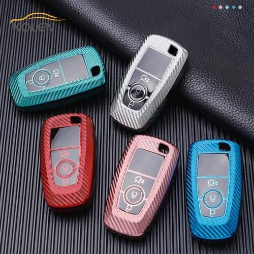 Carbon Fiber TPU Car Smart Key Case Cover Shell Fob For Ford Fusion Fiesta Escord Mondeo Focus Edge Explorer Mustang Ranger KUGA