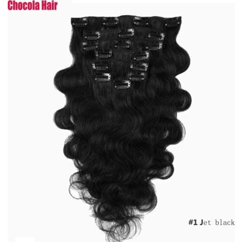 Chocola Full Head 16"-28" 10pcs Set 140g-260g Brazilian Machine Made Remy Hair Natural Body Wavy Clip In Human Hair Extensions