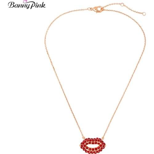 Banny Pink Sexy Red Lips Pendant Choker Necklace For Women Hot Crystal Mouth Dangle Choker Collar Lovely Gift For Girlfriend