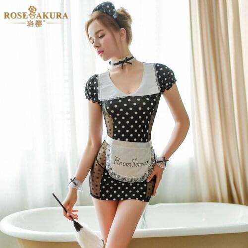 French Maid Uniforms Retro Wave Dot Lace Sex Skirt Set Uniform Lingerie Sexy Halloween Costumes Cosplay Kawaii Queen Maid Dress