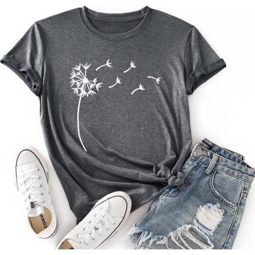 Women Crew Neck Short Sleeve Casual Summer T-shirts Dandelion Graphic Tee Shirts Tops Female Clothes Streetwear Shirts