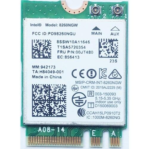 Int 8260 2x2AC+BT PCIE M.2 WLAN Card For Lenovo ThinkPad Y700-14ISK Yoga 910 Series,FRU 00JT480 SW10A11646