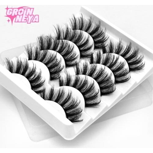 GROINNEYA Faux Mink lashes 5 Pairs 3D Mink Lashes Natural long 10-15CM Cross False Eyelashes Beauty Makeup False eye lashes