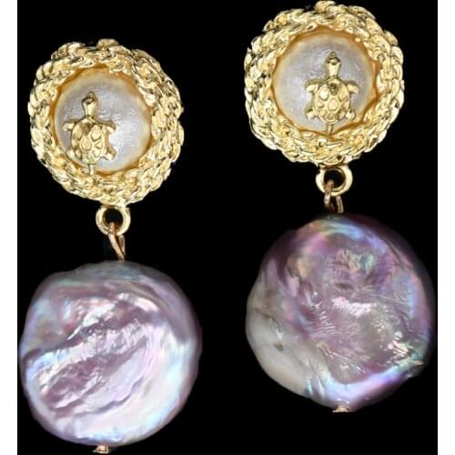 KBJW Original Jewelry Earring Vintage Baroque Pearl Pendant Earrings Gold Color Fancy Purple Real Pearl Earring for Prom Women