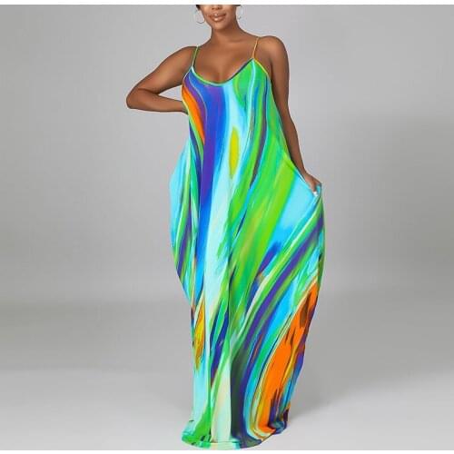 Summer Spaghetti Strap Casual Loose Maxi Dress