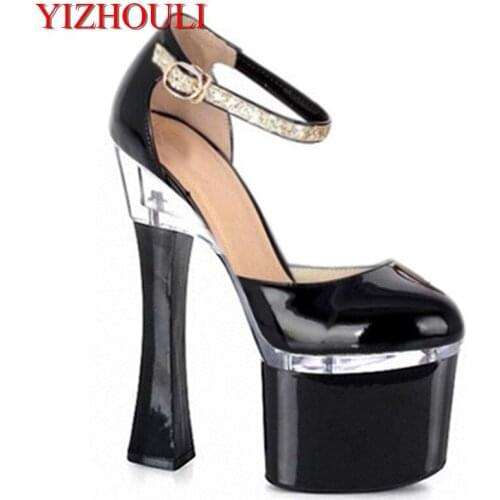 Hot sell new womens ladies fashion high heels black party shoes 18cm sexy Exotic Dancer shoes Dress shoes