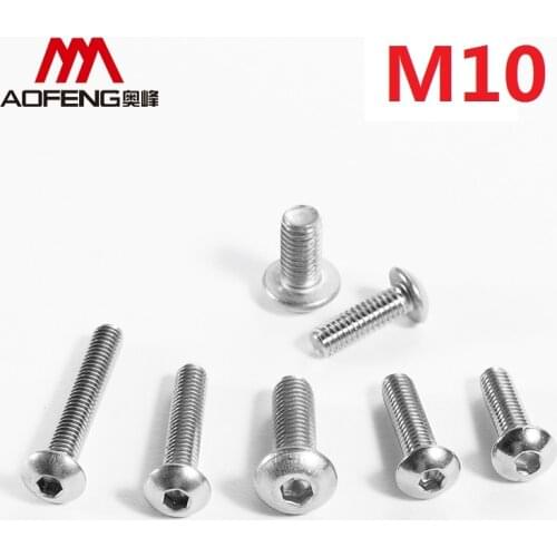 10mm 304 Stainless Steel Hexagon Socket Pan Head Screws M10 x12 18 20 40 80 90 100mm Cup Head Heaxagon Socket Bolts