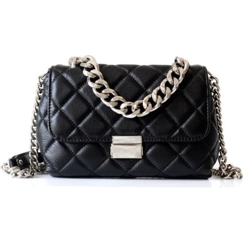 Diamond Lattice Small Shoulder Bag for Women Genuine Leather Flap Bag Sheepskin Classical Ladies Crossbody Bag Big Chain Design