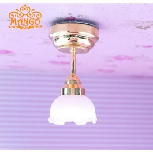 1:12 Dollhouse Miniaturescale White Ceiling Tulip Light LED Battery Operated