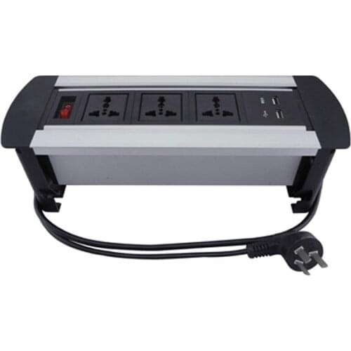 Multifunctional Electric Flipping Desktop Hidden Socket 3 Universal outlets + 2 USB Charger +1 Switch 180 degree Rotation