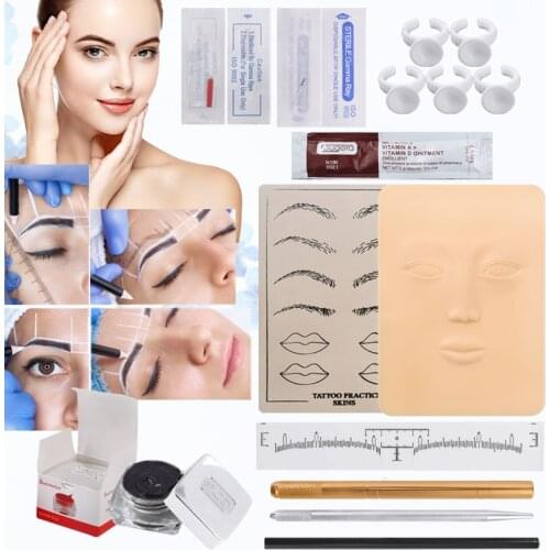 Microblading Kit Beginners Eyebrow Permanent Makeup Set Tattoo Manual Pen 3D Practice Skin Pigment Inks for Starter Tools Supply