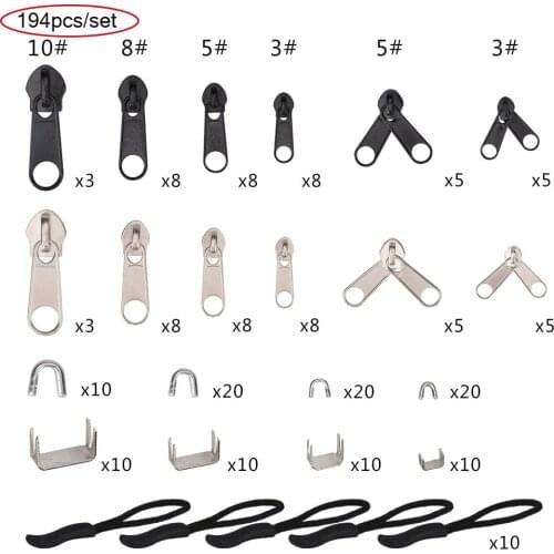 194pcs/set Zipper Head Slider Zippers Pull Repair Kit Universal Instant Fix Zip Slide Tools Replacement For Fixer Tools